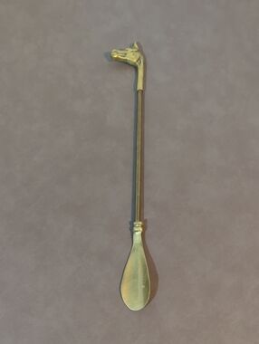 Vintage Russ Long 17 Inch Brass Horse Head Handle Shoe Horn Made In Korea